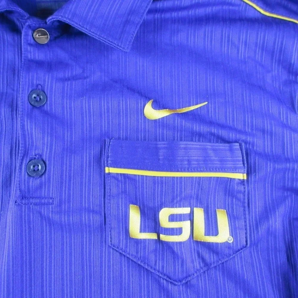 LSU Tigers Polo Shirt Adult M Purple Nike Dri-Fit Button Up College NCAA Mens